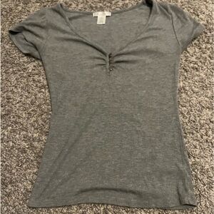 Grey short sleeve v neck top